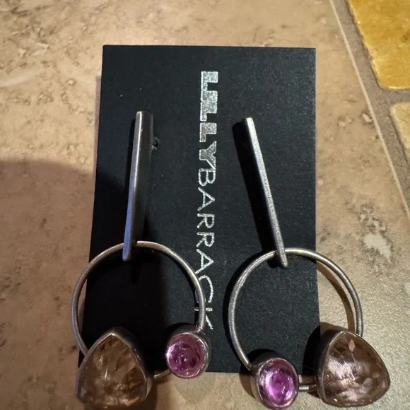 Lilly Barrack Sterling Silver and Pink lab grown sapphire Earrings - Picture 5 of 6